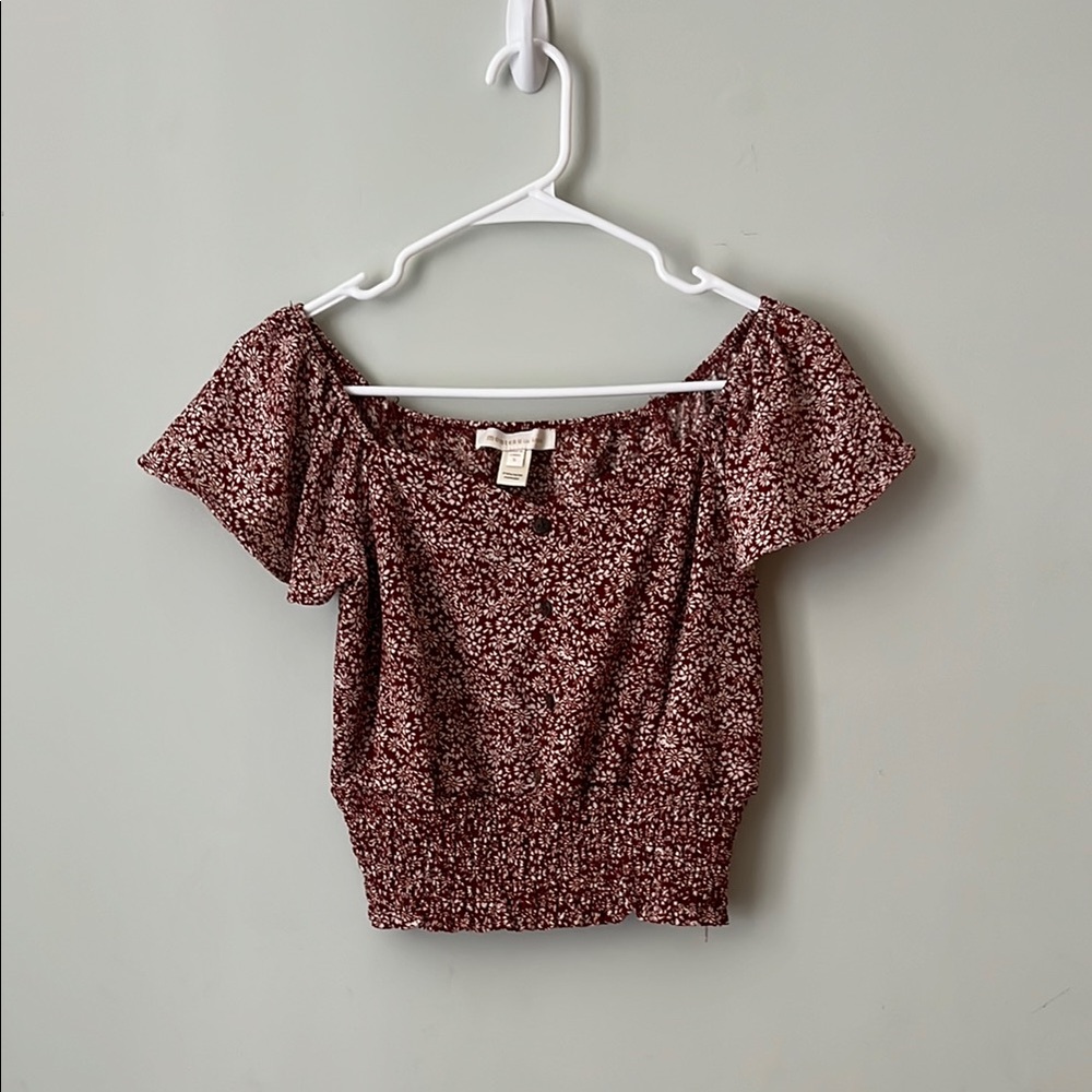 Monteau Floral Off-Shoulder Blouse - Burgundy
